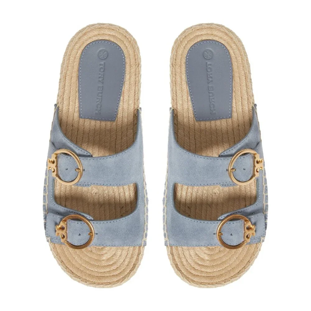 NWOB Tory‎ Burch Selby Two-Band Espadrille Slide Sandal in Blue Calla